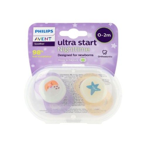 Avent chupete ultra air night time 0-2m 2 unidades
